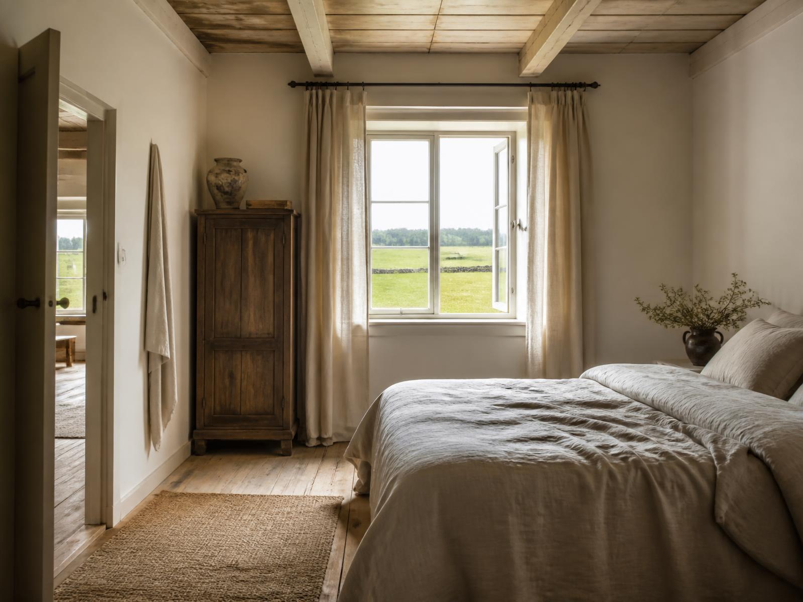 Ljust gästrum i gårdens Bed & Breakfast på södra Gotland